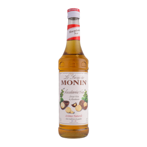 70cl glass bottle of Monin Macadamia Nut Syrup for gourmet coffee and cocktails