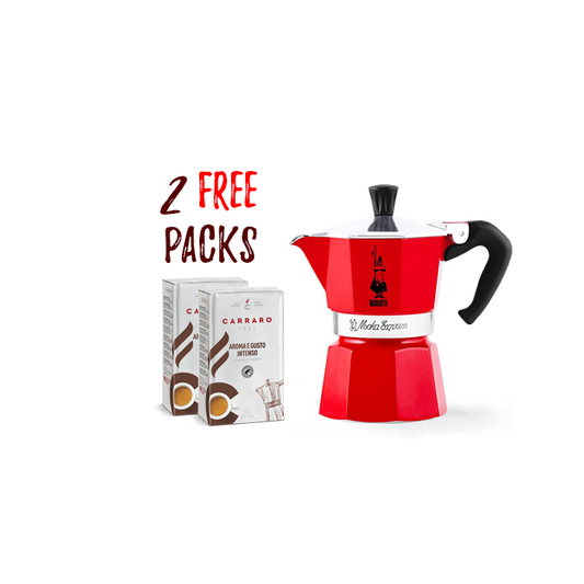 Bialetti Moka Pot + 2 Free Packs of 250g Grounded Coffee